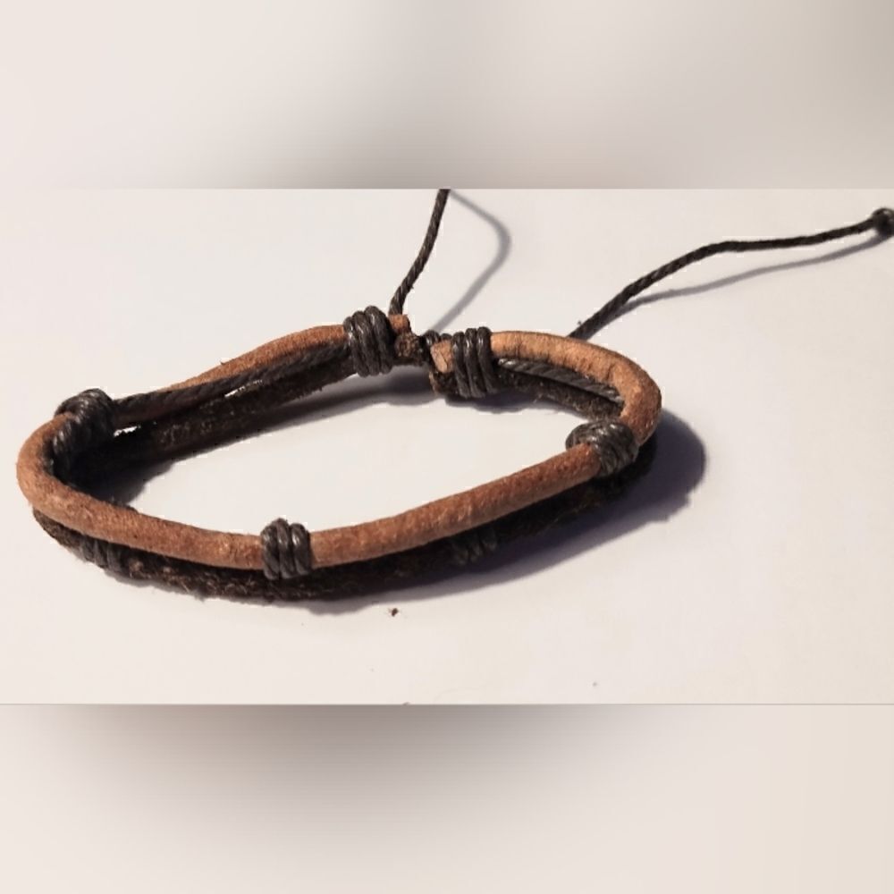 Men's bracelet leather layered brown new d41